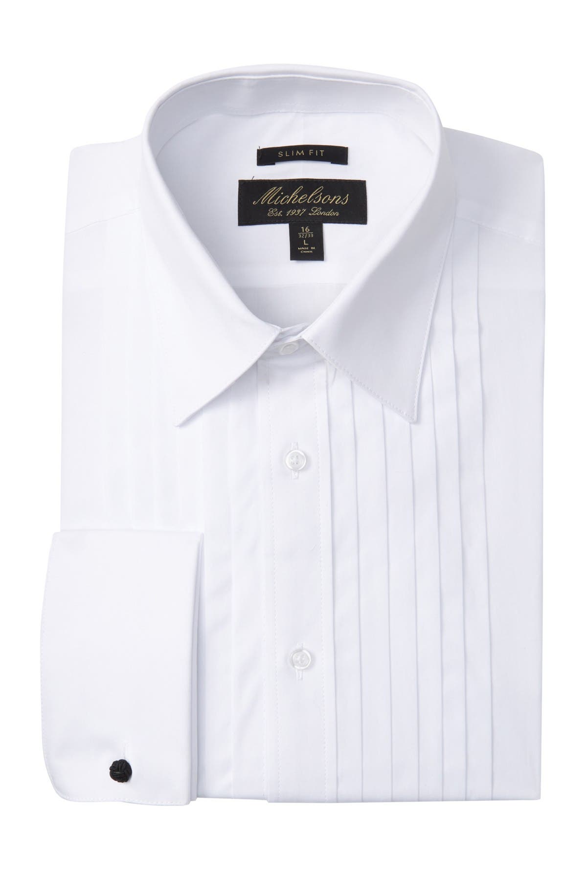 $276 Michelsons Men Slim-Fit Black White Long-Sleeve Button Check Dress Shirt M